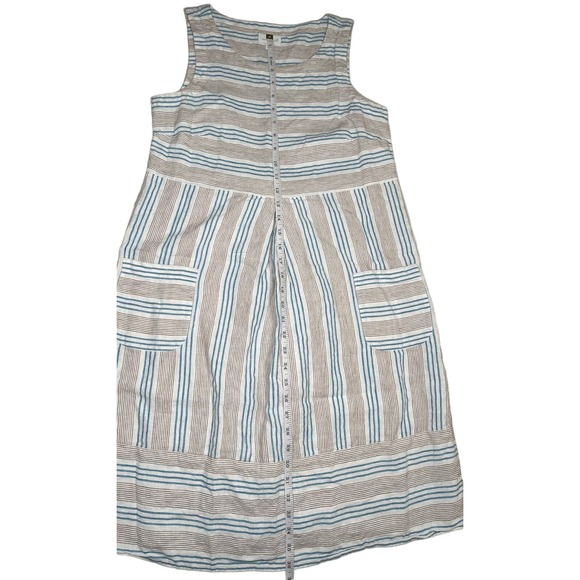 J Jill Love Linen womens dress sleeveless white brown blue striped shift size XS - Picture 11 of 12